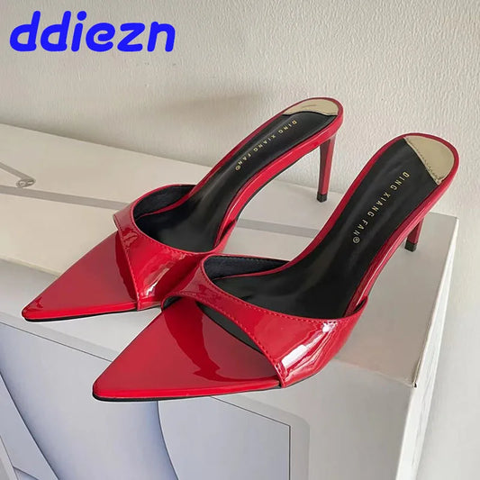 Female Red Footwear Pumps Slides Heels Shoes For Women New In 2024 Luxury Fashion Pointed Toe Ladies Thin High Heels Shoes