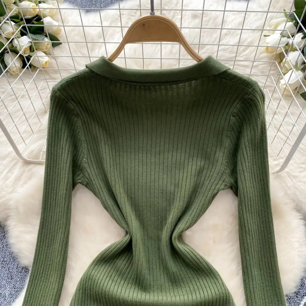 Y2k French Vintage Knitted Dress for Women Autumn Bodycon V-neck Long Sleeved Solid Simplicity Fashion Causal A-line Dresses
