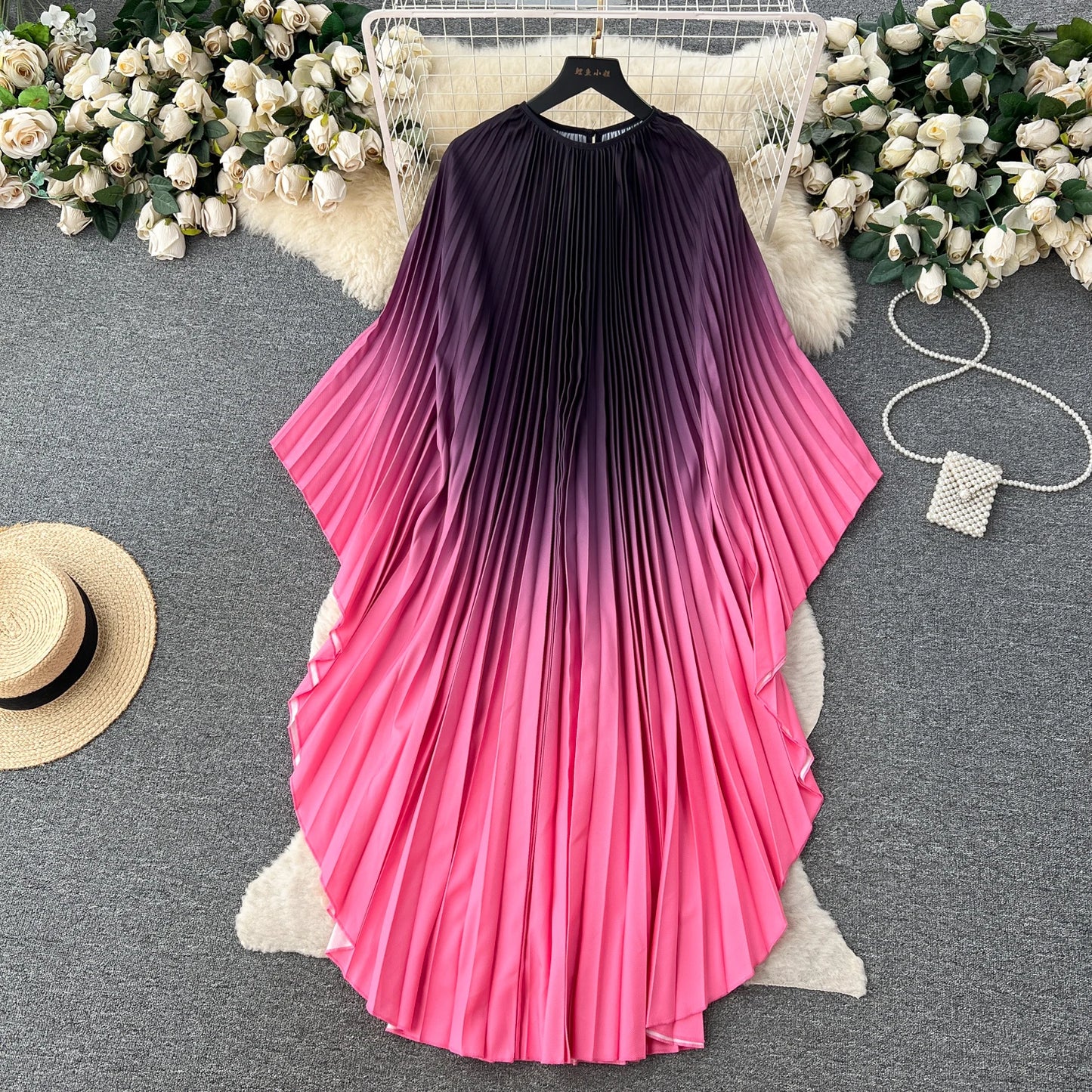 Vintage Print Elegant O-neck Batwing Sleeve Dress A-line Casual Belt Fashion Dress Women Fashion Summer Spring Vestidos