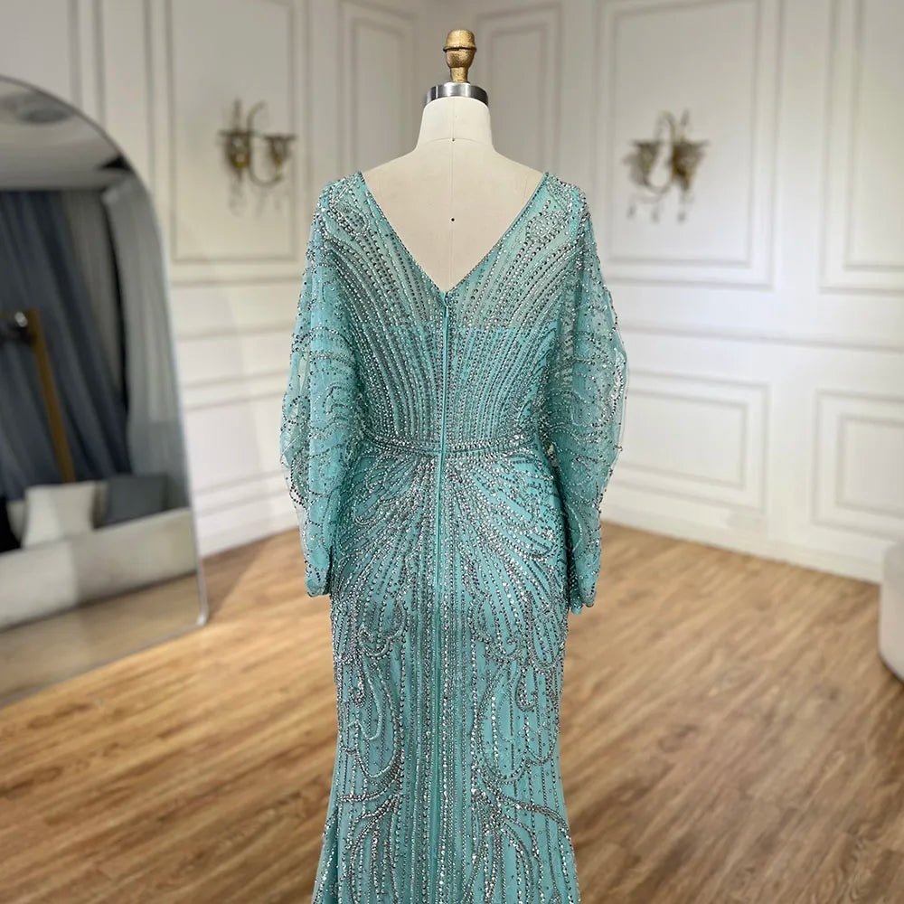 SERENE HILL 2024 Arabic Gold Elegant Mermaid Black Luxury Beaded Evening Dresses Gowns Diamond For Women Wedding Party GLA72288A