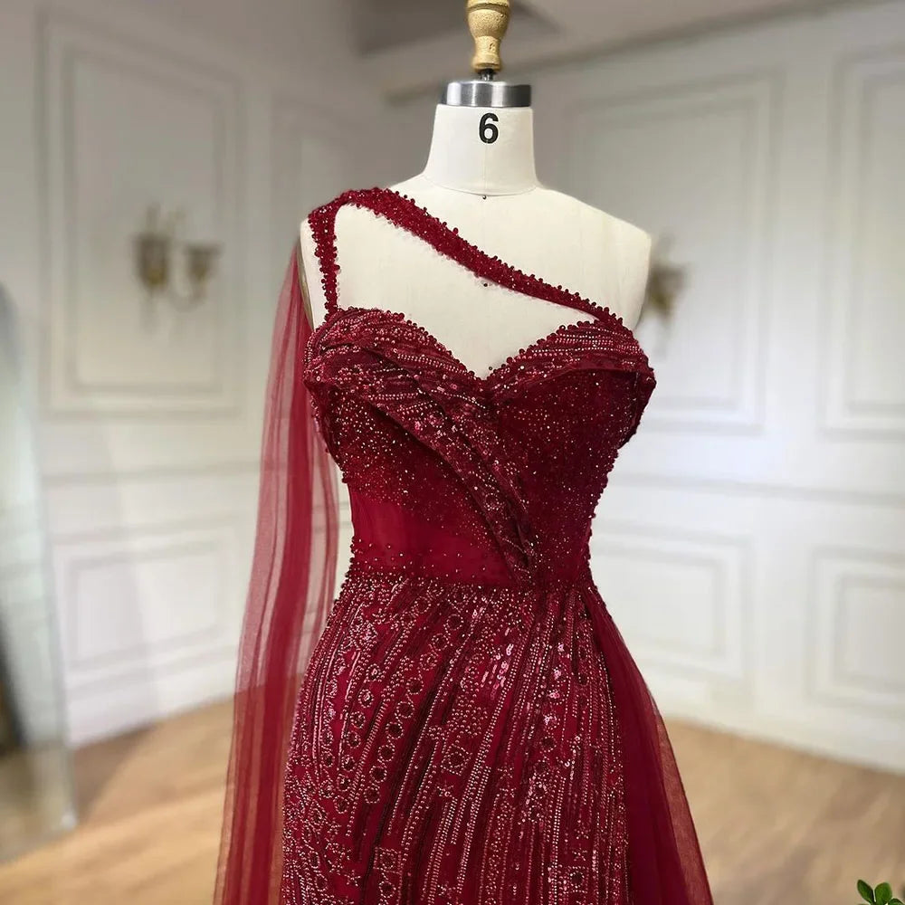 SERENE HILL 2024 Green One Shoulder Mermaid Evening Dresses With Cape Sideskirt  Luxury Gown For Women Wedding Party GLA72472
