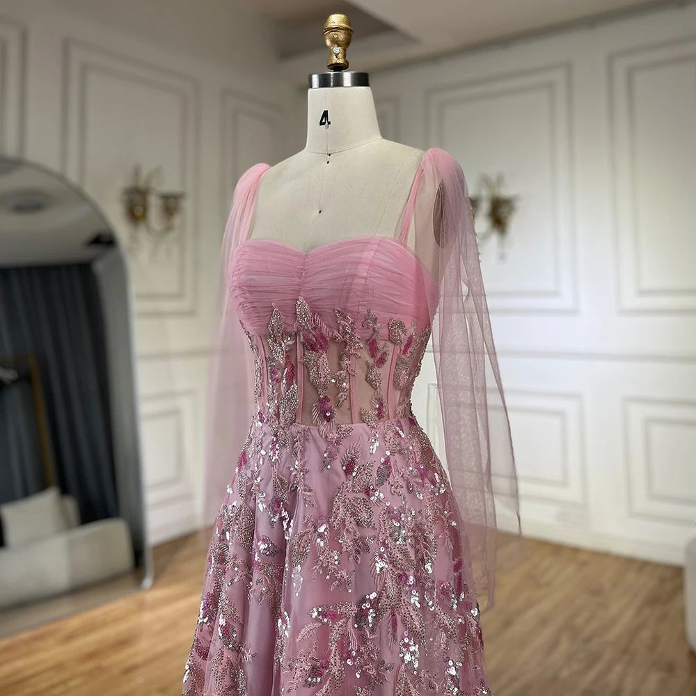 Serene Hill Arabic Green A-Line Elegant Strapless Beaded Long Evening Dresses for Women Party 2024 LA72520