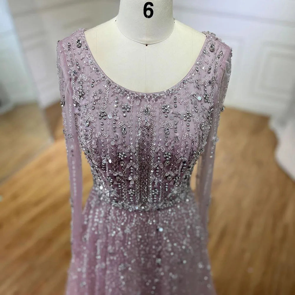 Serene Hill Dubai Arabic Designer Luxury Nude A Line Beaded Evening Dresses Gowns For Formal Occasion 2024 LA72088