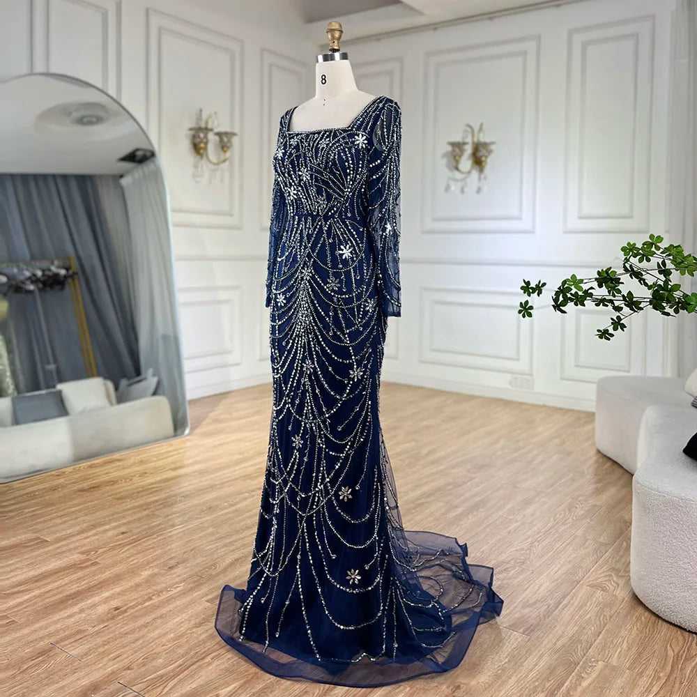 Serene Hill Luxury Dubai Green Mermaid Elegant Crystal Beaded Arabic Evening Dresses Gowns For Women Wedding Party 2023 BLA72242