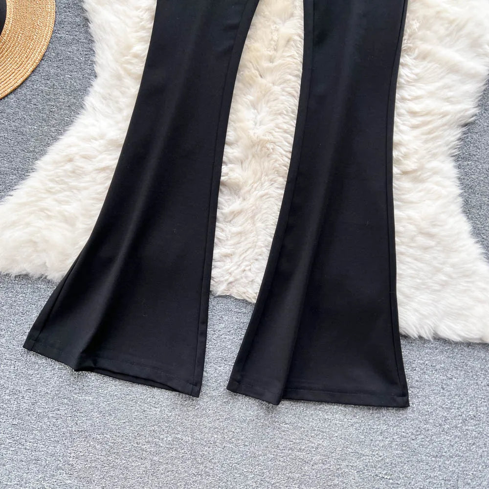 Spring Autumn Retro Flare Pants Women Casual High Waist Draping Slim Wide Leg Bottom Long Pants Korean White Black Trousers