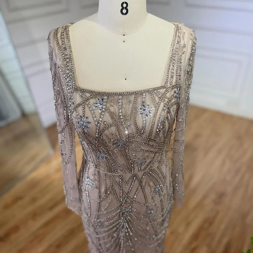 Serene Hill Luxury Dubai Green Mermaid Elegant Crystal Beaded Arabic Evening Dresses Gowns For Women Wedding Party 2023 BLA72242