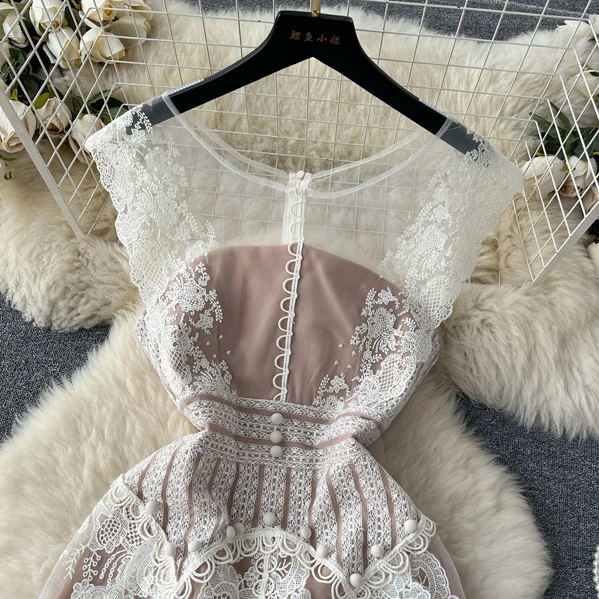 Short Dresses For Women 2023 Wedding Guest Elegant Evening Party Dress Summer Sleeveless Round Neck Luxury Embroidery Lace Dress
