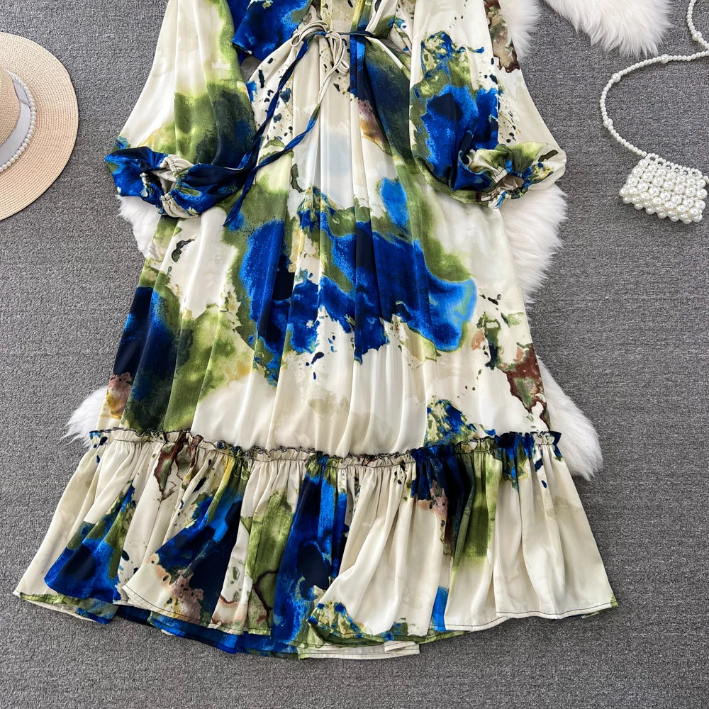 Women Casual A-Line Vintage Floral Long Dress Autumn Elegant Chic Party Boho Maxi Dresses Beach Holiday Female Vestidos New