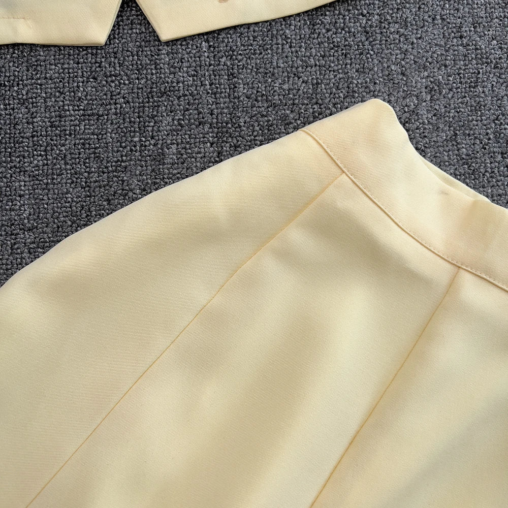 Chic Two Pieces Sets Sexy Single Breasted puff sleeve sweet blouse with Fashion basics A-line Skirt Vacation Sets