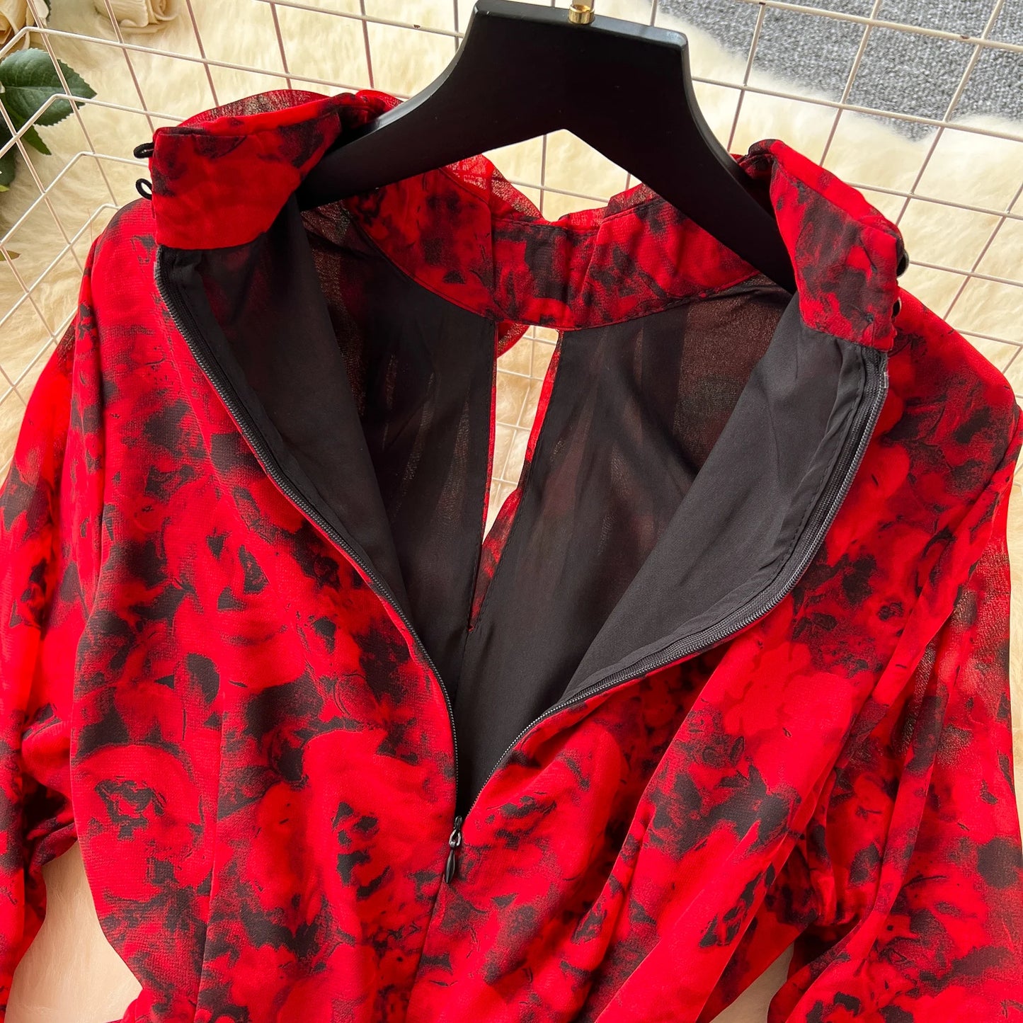 Chic French Sexy Pleated Floral Print Elegant Ruffle Dress Vintage Split Slim High Street Evening Women Autumn Winter Clothing