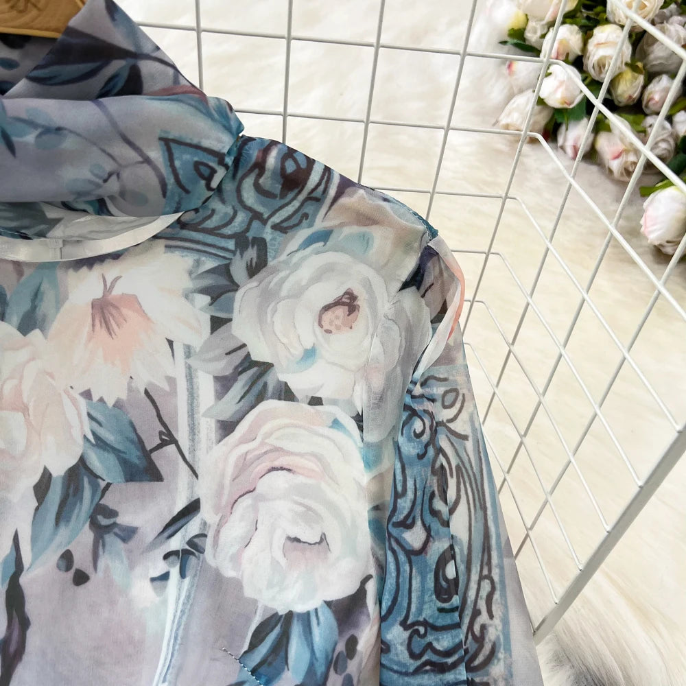 Elegant Chic A-Line Women Autumn Dress Long Sleeve Casual Floral Print Vintage Beach Holiday Vestidos Female Lace-up Robe Mujers