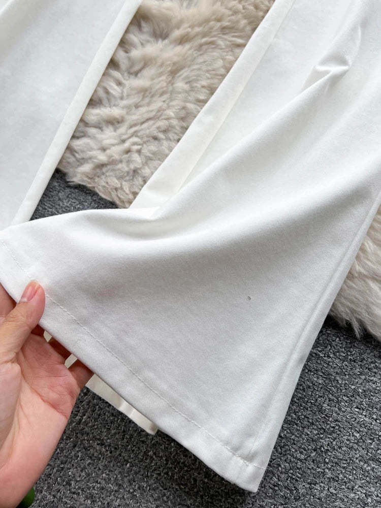 Spring Autumn Retro Flare Pants Women Casual High Waist Draping Slim Wide Leg Bottom Long Pants Korean White Black Trousers