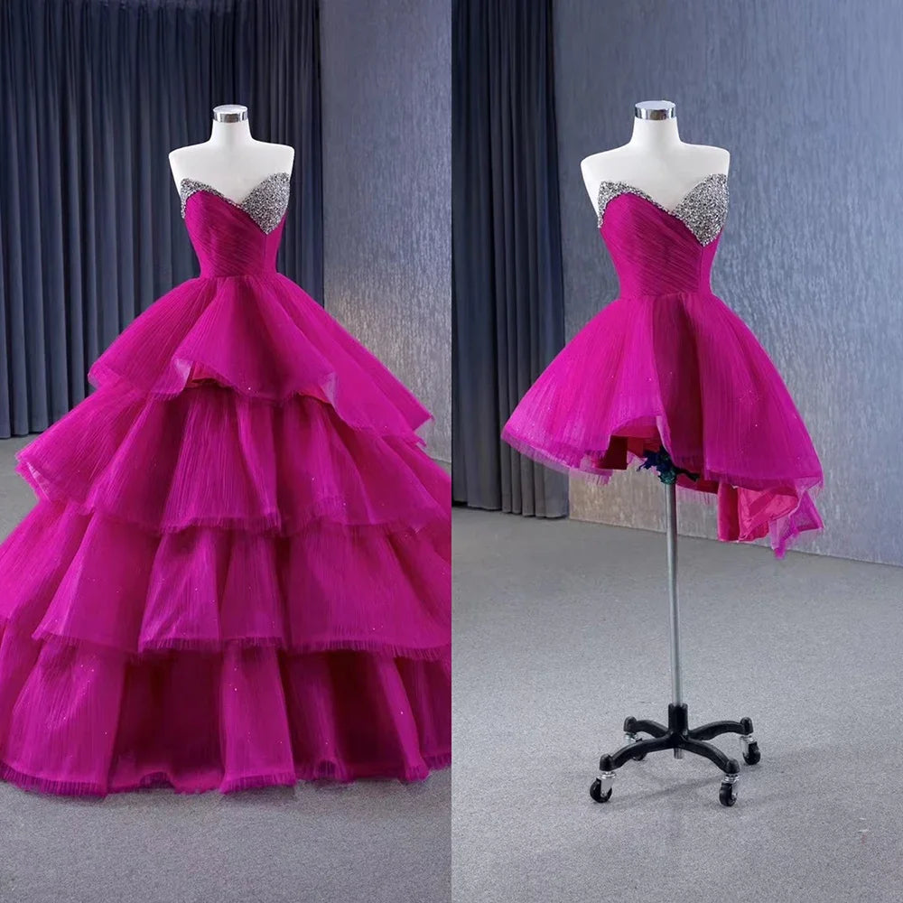 Serene Hill Fuchsia Detachable skirt Lace Up Pearls Beaded Luxury Bride Gowns Wedding Dress 2024 High End Custom Made HM231068