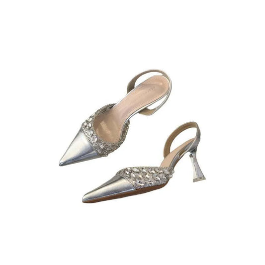 Fairy Wind Baotou Sandals Women 2024 New French Pointy Diamond Temperament Shallow Mouth Stiletto Heels