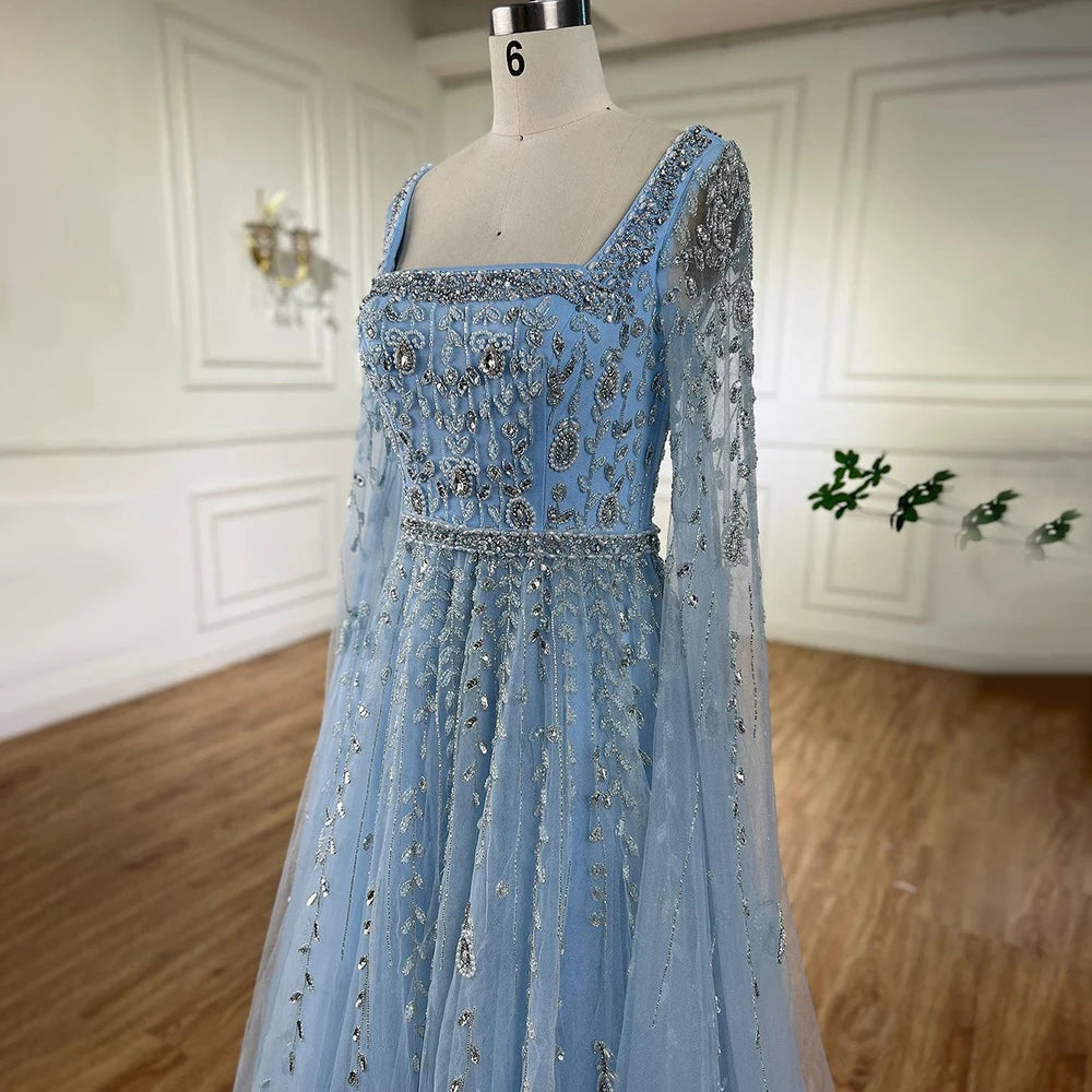 Serene Hill 2024 Muslim Pink A Line Beaded Elegant Cape Sleeve Luxury Evening Dresses Gowns For Women Wedding Party LA71803A