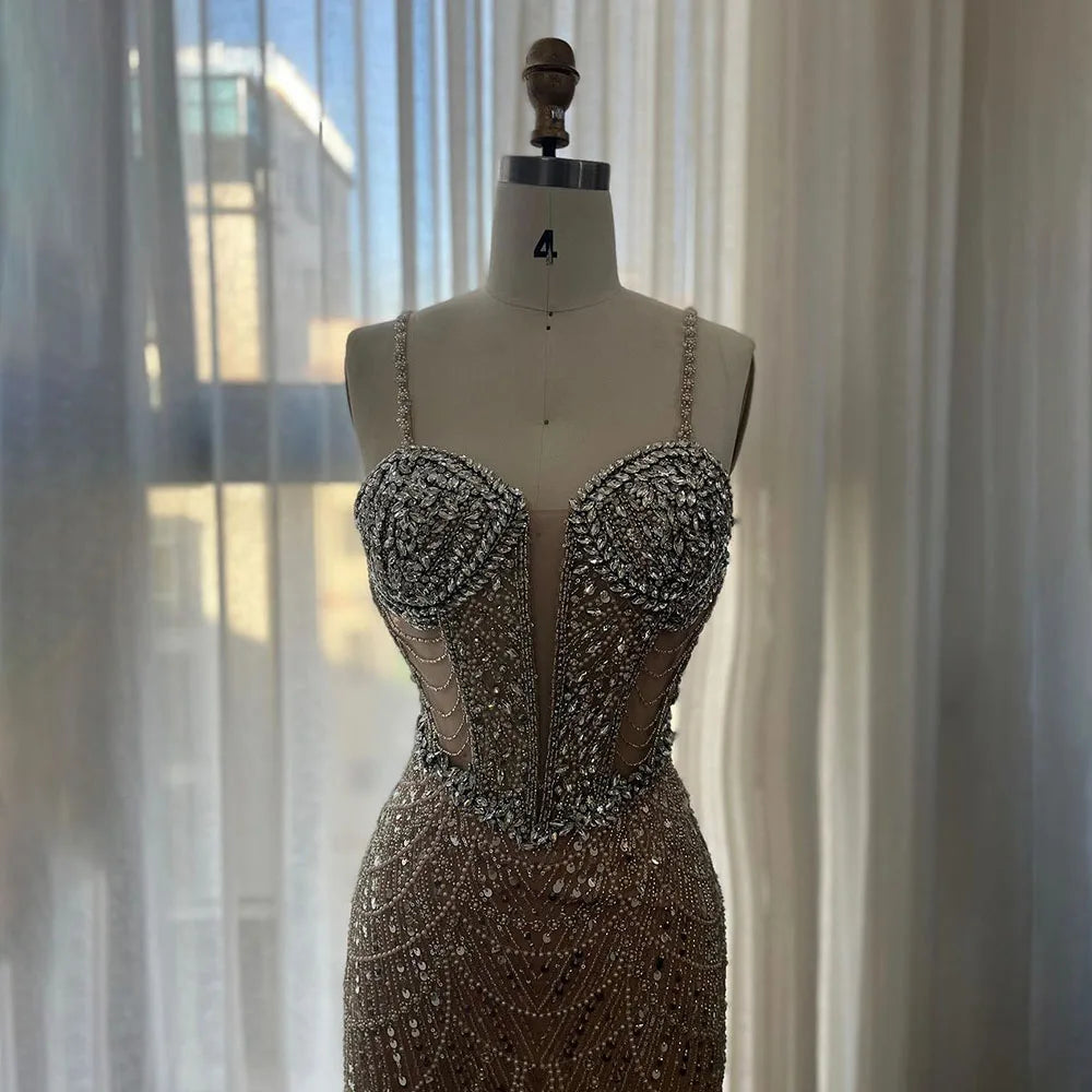 Serene Hill Nude Strapless Mermaid Luxury Evening Dresses Gowns And Beaded Design Arabic 2024 For Women Wedding Party LA72249