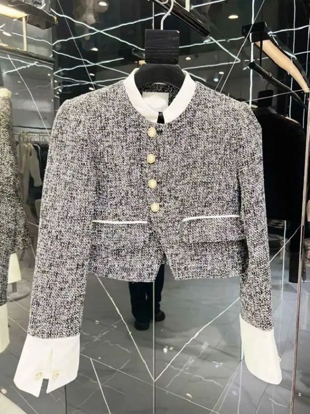 Autumn Blocking Versatile Jacket Equestrian Outfit Women's Autumn Loose Fashionable coarse Tweed cOAT Women