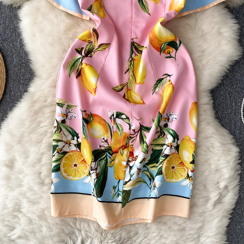 Summer Dresses Fashion Women Clothing 2023 Wedding Party Elegant Vintage Print Dress Round Neck Short Sleeve Straight Mini Dress
