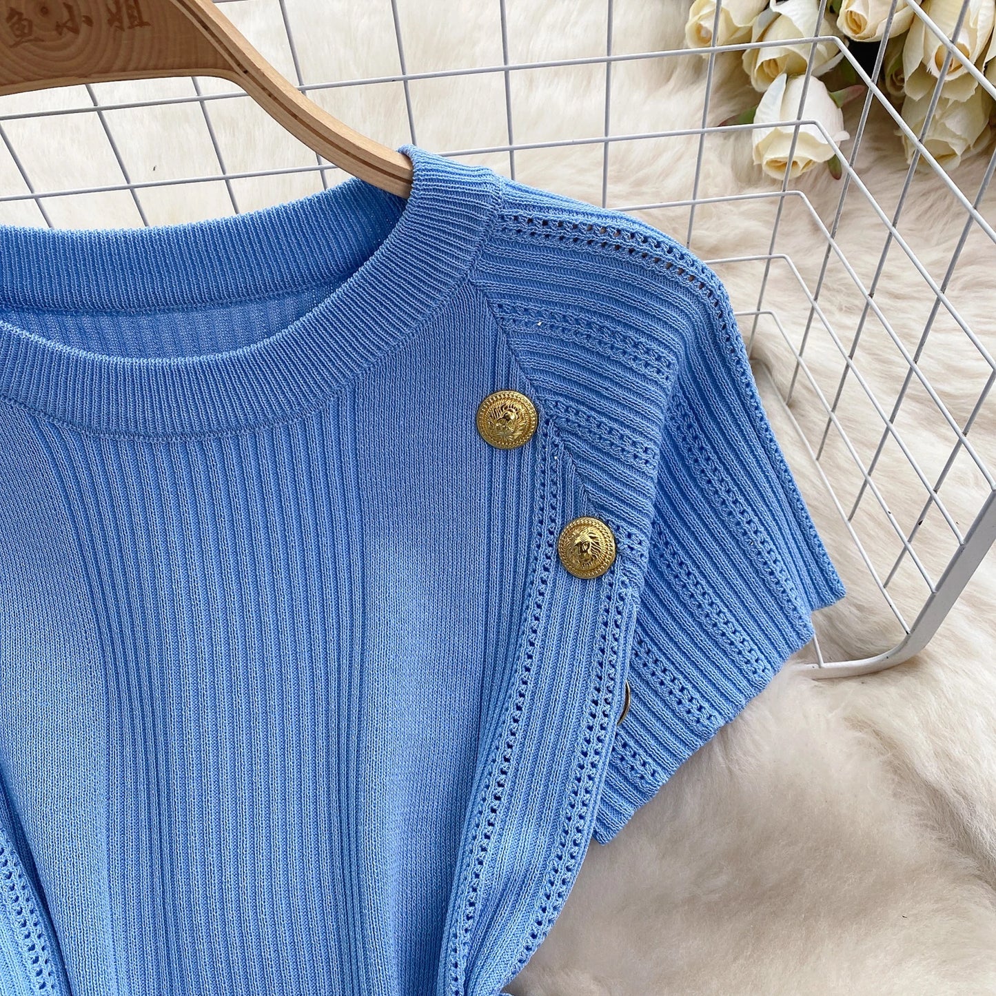Women Chic Two Pieces Sets High Waist Sexy Pencil Wrap Pencil Skirt with Short Sleeve Knit Pullover Slim Fashion Sweater Set