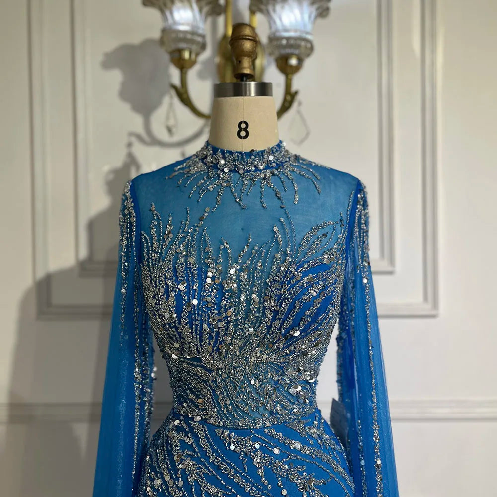 Serene Hill 2024 Nude Cape Sleeves Mermaid Lace Beaded Luxury Dubai Long Evening Dresses Gowns For Formal Occasion LA71885A