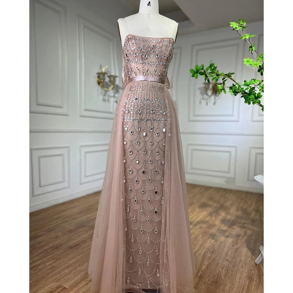 Serene Hill Arabic Caramel Mermaid Strapless With Overskirt Beaded Evening Dresses For Women Wedding Party 2024 LA71922