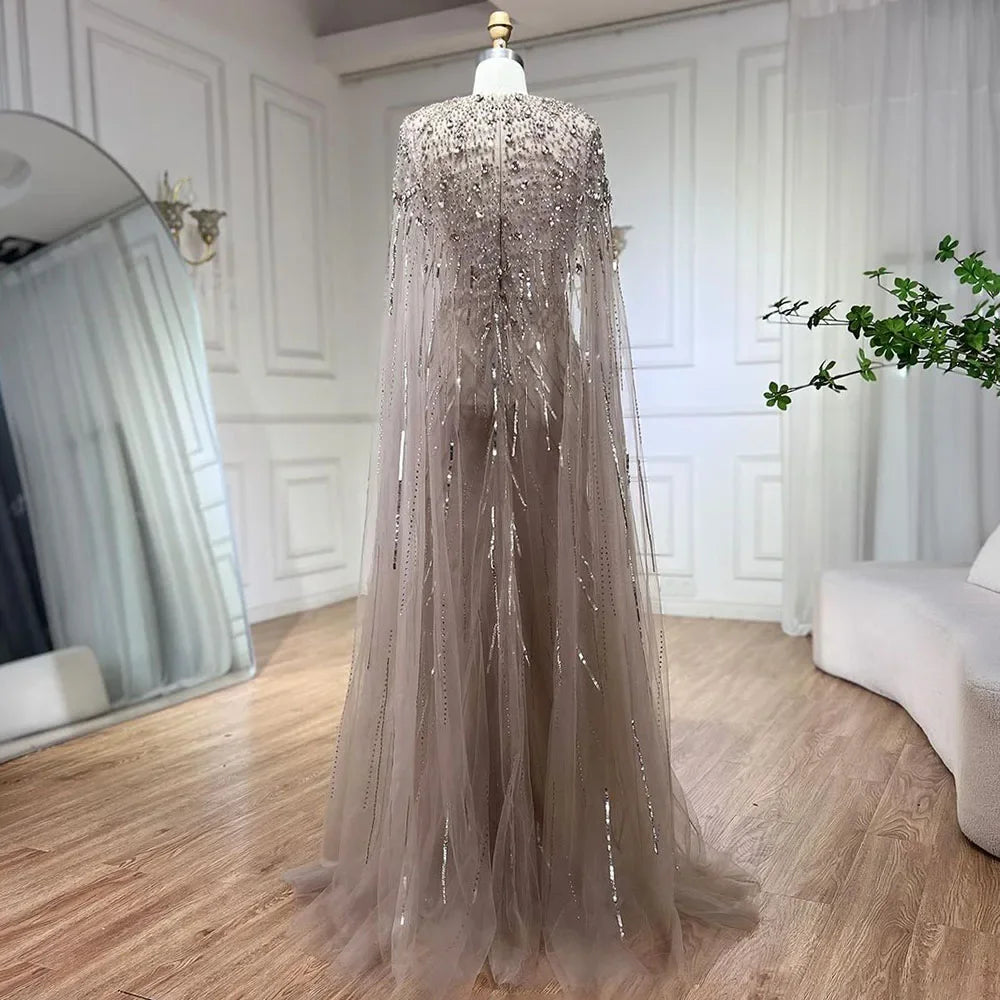 Serene Hill Turquoise Mermaid Evening Dresses Gowns 2024 with Beaded Cape Sleeves Design for Women's Wedding Party BLA72168A