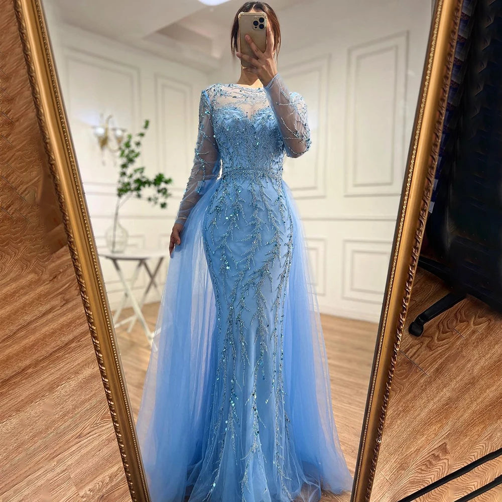 Serene Hill Muslim Green Elegant Mermaid Lace Beaded Luxury Long Evening Dresses Gowns For Women Wedding Party 2024 LA71653L