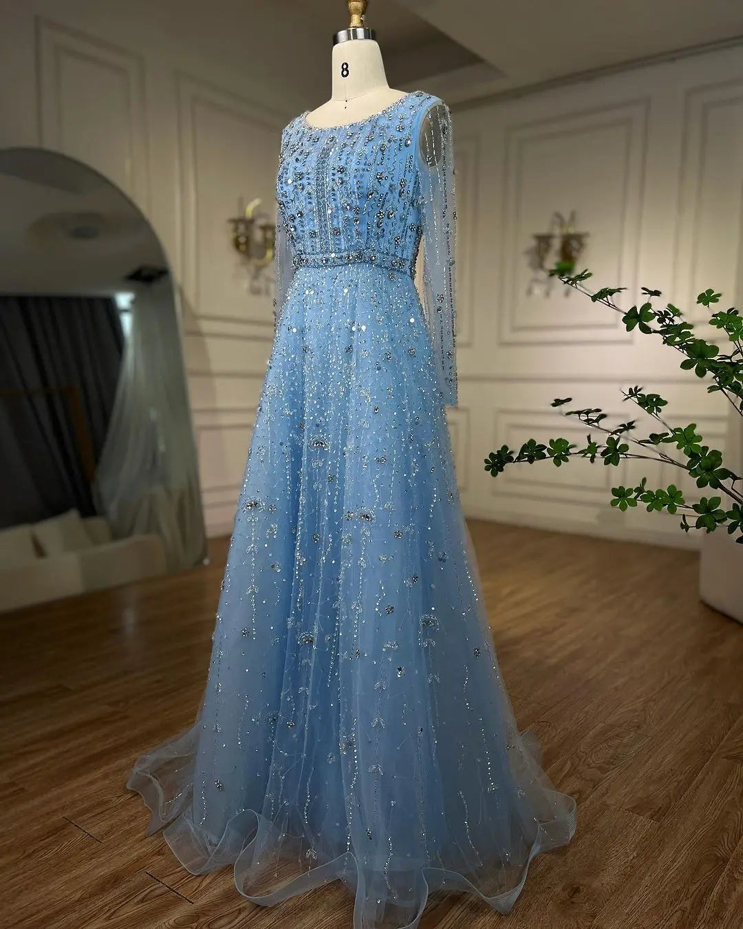 SERENE HILL Dubai Arabic Nude Designer Luxury Beaded Evening Dresses 2024 Long Sleeves Gowns For Women Wedding Party GLA72088