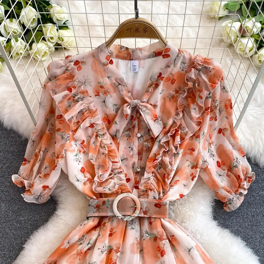 Summer Women Fashion Floral Print Casual Midi Dress Short Sleeve A-Line Maxi Boho Holiday Clothes Female Long Robe Mujers New