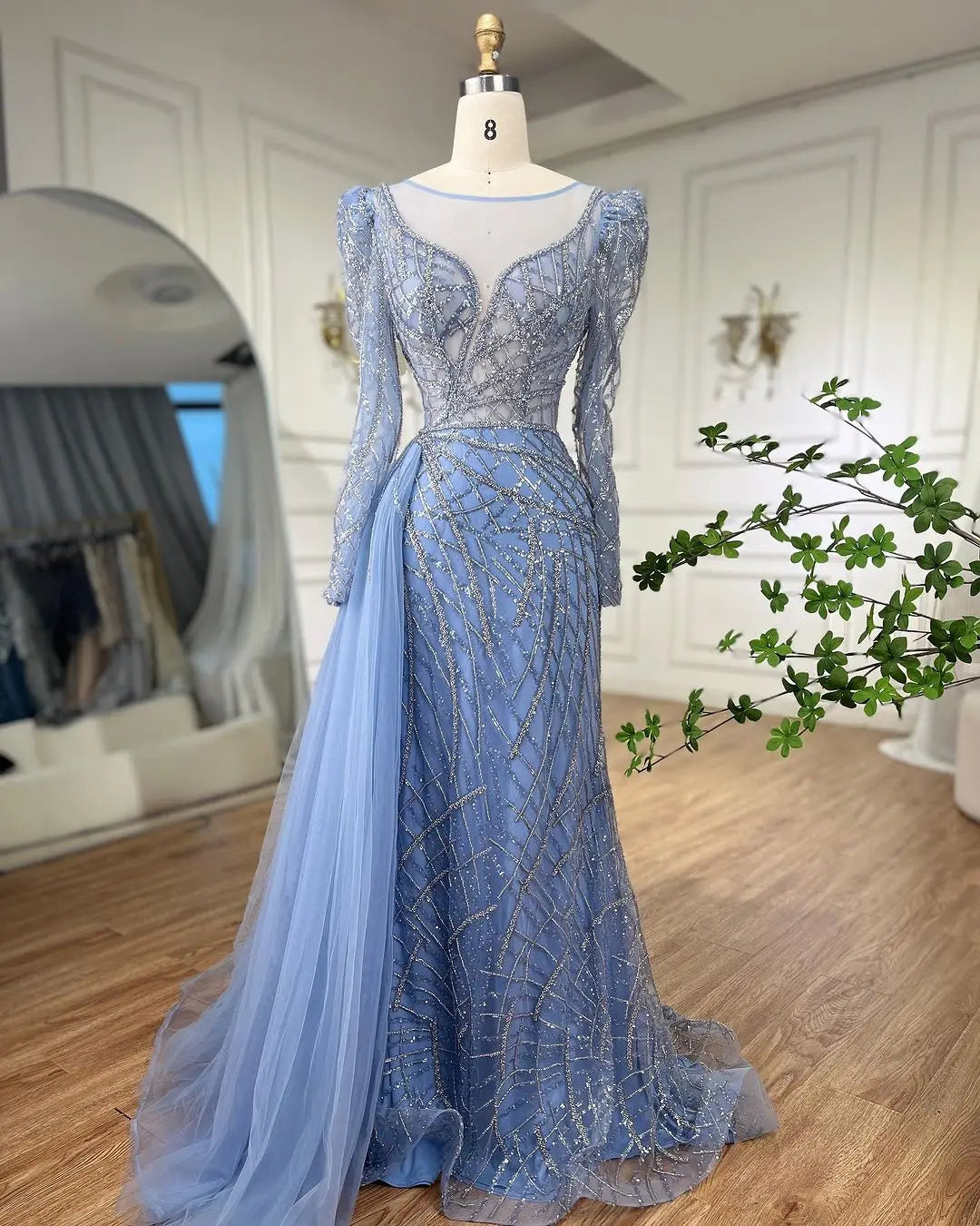 SERENE HILL Arabic Muslim Pink Mermaid Luxury Beaded Evening Dresses 2024 Gowns With Skirt For Women Wedding Party GLA72206