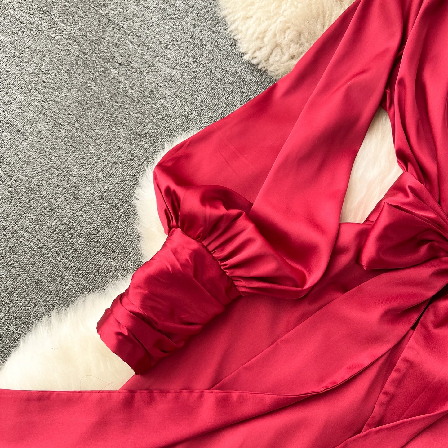 Women Elegant Satin Dress Summer Bandage High Waisted Ruffled Irregular Blazer Dresses Ladies A-line Vintage Party Long Robe