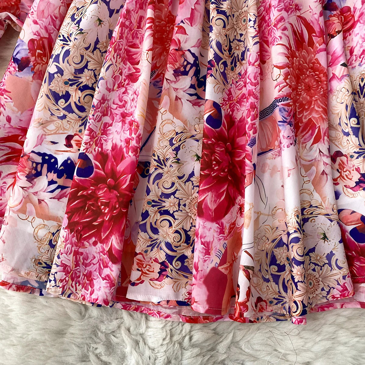 Short Dresses 2023 Fashion Women Clothing Party Elegant Vintage Floral Print Dress Womens V Neck Long Sleeve Mini Vacation Dress