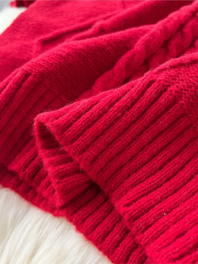 Y2k Sweet Knitted Dresses for Women Autumn Winter Christmas Sweater Loose Knitwears Mini Dress Korean Fashion Female Vestidos