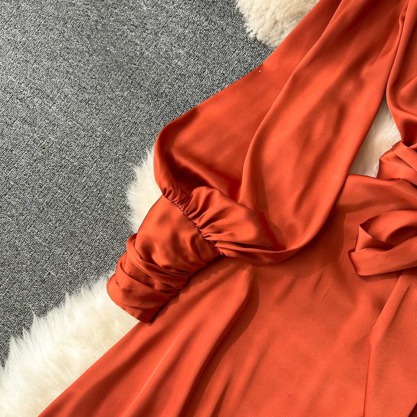 Women Elegant Satin Dress Summer Bandage High Waisted Ruffled Irregular Blazer Dresses Ladies A-line Vintage Party Long Robe