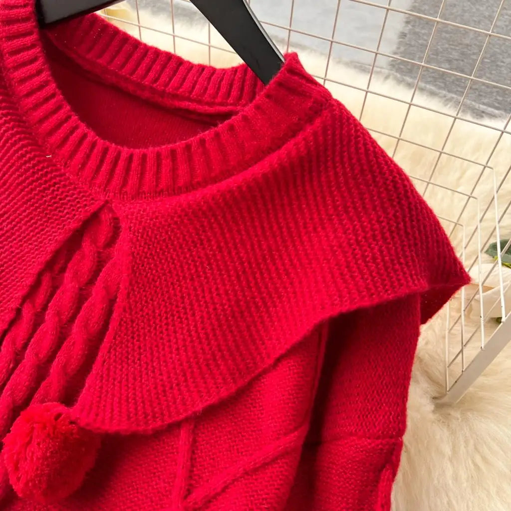 Y2k Sweet Knitted Dresses for Women Autumn Winter Christmas Sweater Loose Knitwears Mini Dress Korean Fashion Female Vestidos