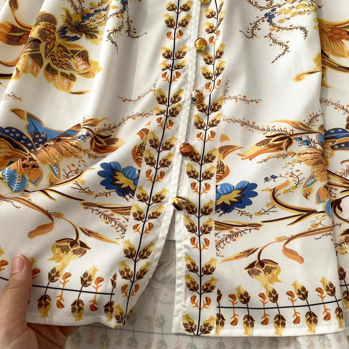 New In Dresses 2023 Fashion Women Clothing Party Elegant Vintage Print Dress Front Button Up V Neck Long Puff Sleeve Mini Dress