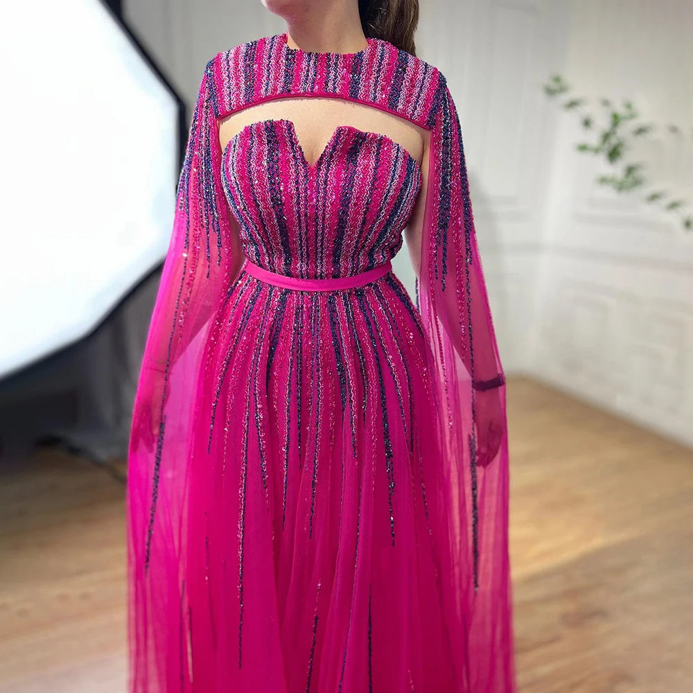 Arabic Green Cape Sleeves A Line Beaded Evening Dresses Long 2023 Celebrity Gowns For Woman Wedding Party BLA71912 Serene Hill