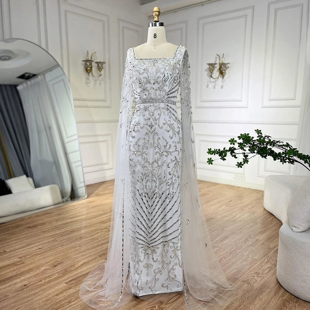 Serene Hill 2024 turquoise with Beaded Cape Sleeves Design Mermaid Long Evening Dresses Gowns for Women's Wedding Party BLA72400