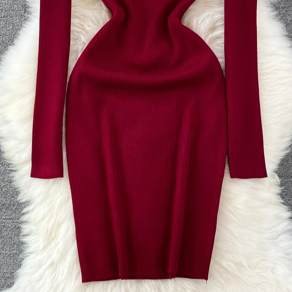 Chic Elegant Glitter V Neck Long Sleeve Elastic Bodycon Dress Sexy Fashion Knit Pencil Vestidos Slim Autumn Winter party robe