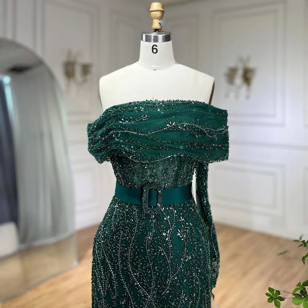 SERENE HILL 2024 Arabic Nude Mermaid One Shoulder Luxury Beaded Evening Party Dresses Formal Gowns For Women Wedding GLA72161