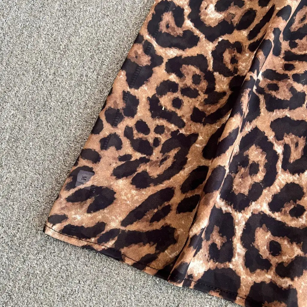 Autumn Elegant Women Leopard Print Long Sleeve Dress Casual Loose A-Line Slit Evening Dresses New Fashion Vintage Vestido Mujers