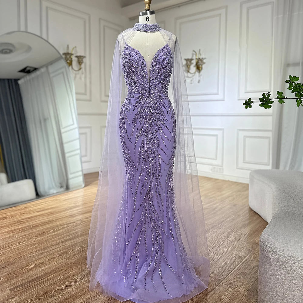 Serene Hill Spaghetti Strap Long Cloak Mermaid Caramel Beaded  Luxury Evening Dresses Gowns for Women's Party 2024 LA72768