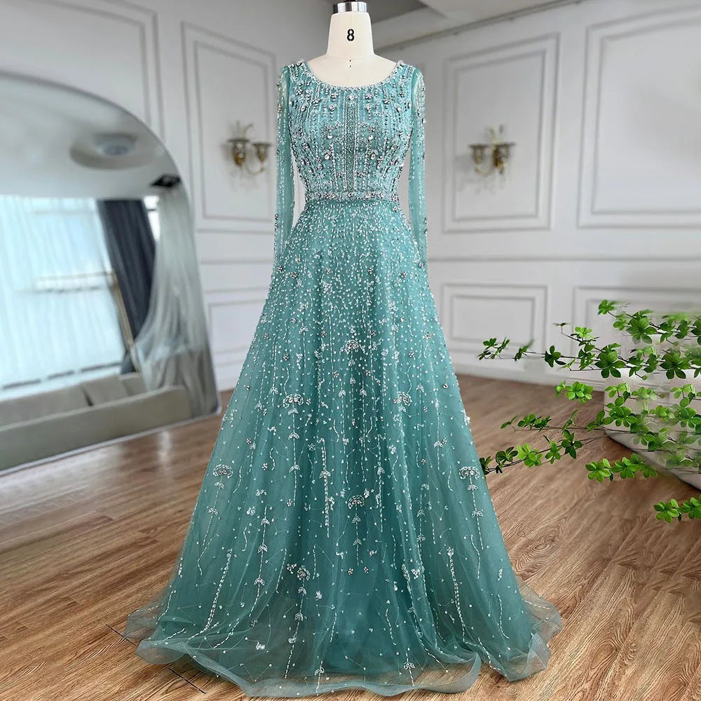 Serene Hill Dubai Arabic Designer Luxury Nude A Line Beaded Evening Dresses Gowns For Formal Occasion 2024 LA72088