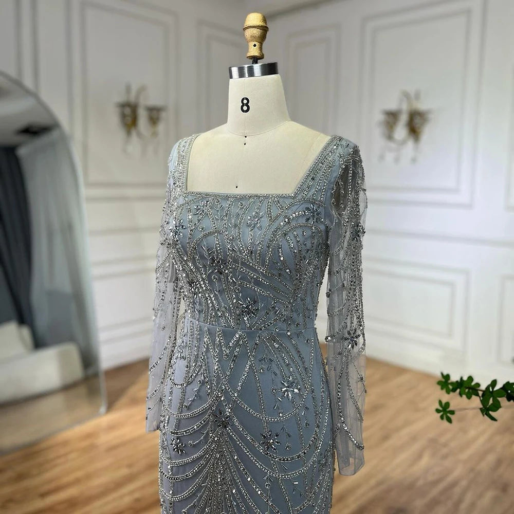 Serene Hill Luxury Dubai Green Mermaid Elegant Crystal Beaded Arabic Evening Dresses Gowns For Women Wedding Party 2023 BLA72242