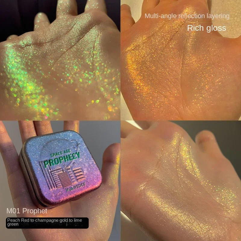 Kaleidos Highlighting Chameleon Diamond Face Highlighter & Glitter Palette Chrome Metallic Eyeshadow Makeup
