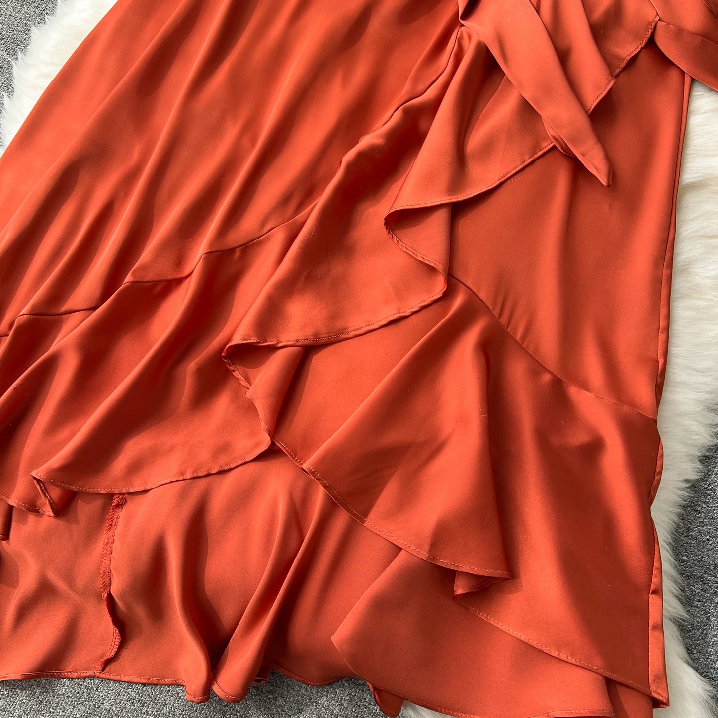 Women Elegant Satin Dress Summer Bandage High Waisted Ruffled Irregular Blazer Dresses Ladies A-line Vintage Party Long Robe