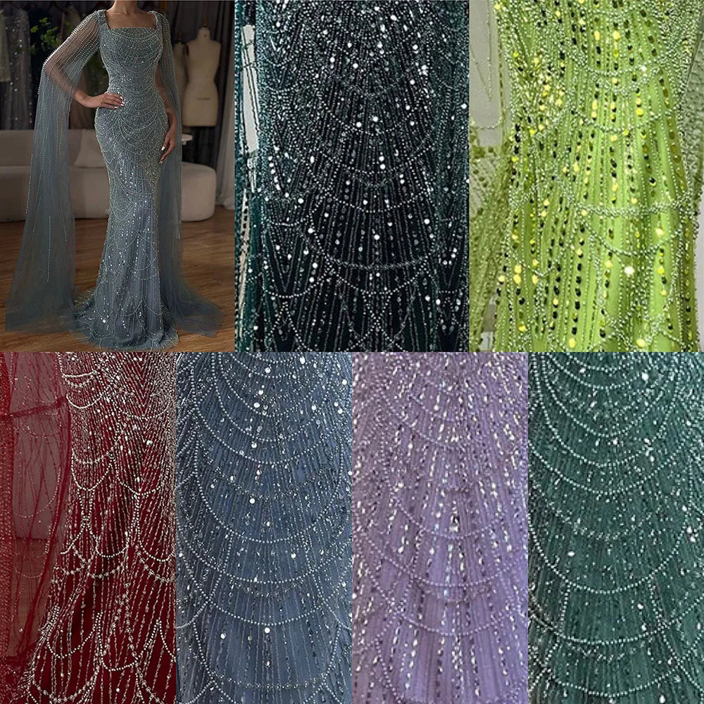 Serene Hill 2024 Saudi Arabic Turquoise Mermaid Evening Dress With Beaded Cape Sleeves For Formal Occasion BLA72590A