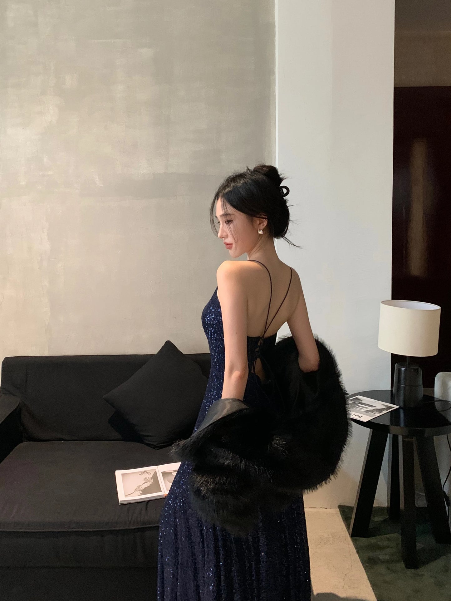 Women's Backless V-Neck Split Maxi Dress Sexy Slim Evening Gown Luxury Dresses Fashion Robe Birthday Party Spring Autumn New