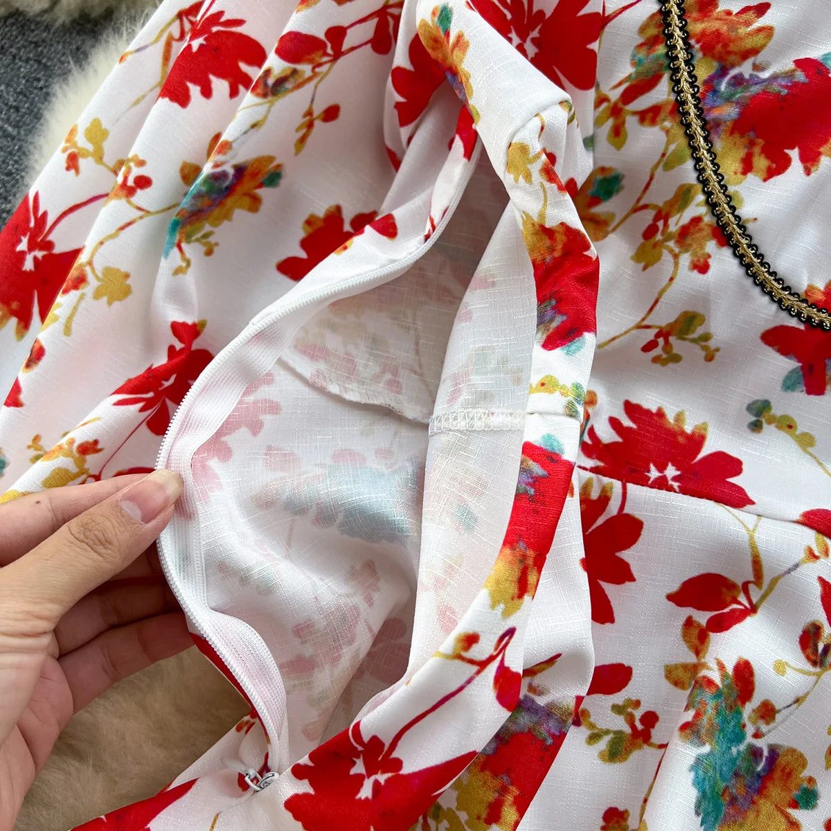Elegant Dresses For Women 2023 New In Contrast Trim Vintage Floral Print Dress V Neck Long Sleeve Ruffle Hem Vacation Mini Dress
