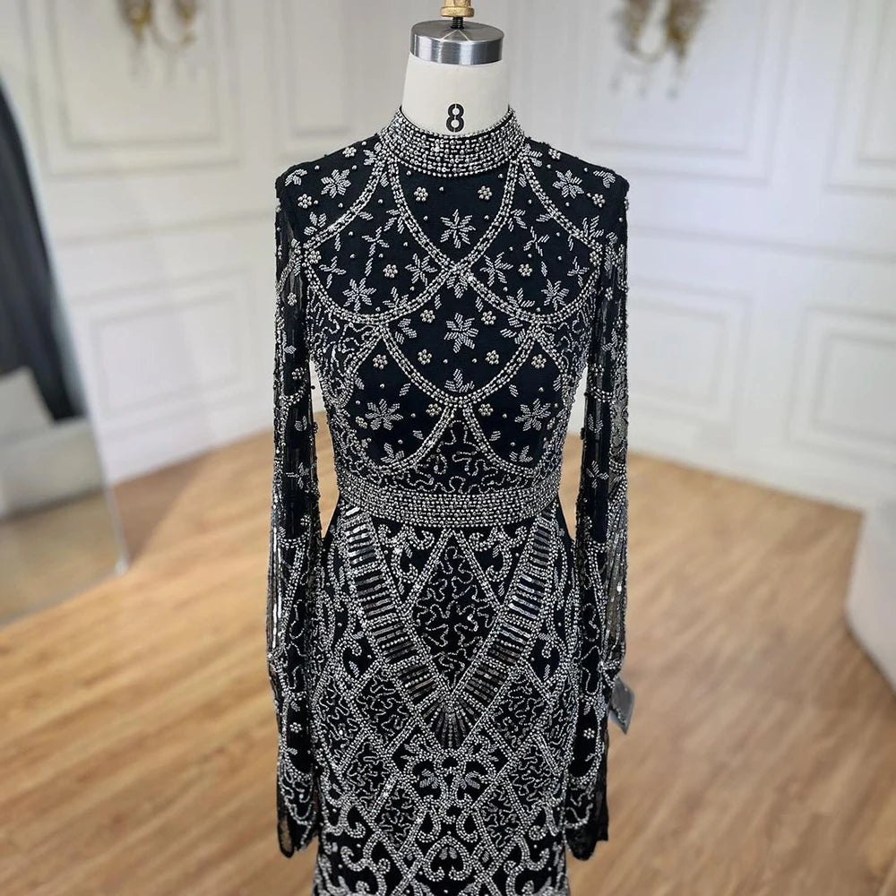Serene Hill Muslim Grey Mermaid Elegant Nude Cape Sleeve Beaded Luxury Dubai Long Evening Dress 2024 Women's Party LA72316